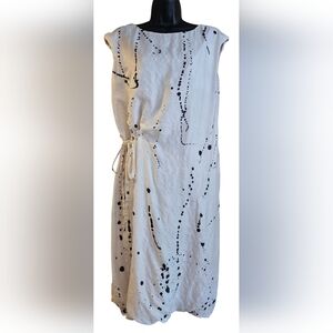 Vintage Hannoh Wessel Silk White and Black Paint Splatter Midi Dress Size 36